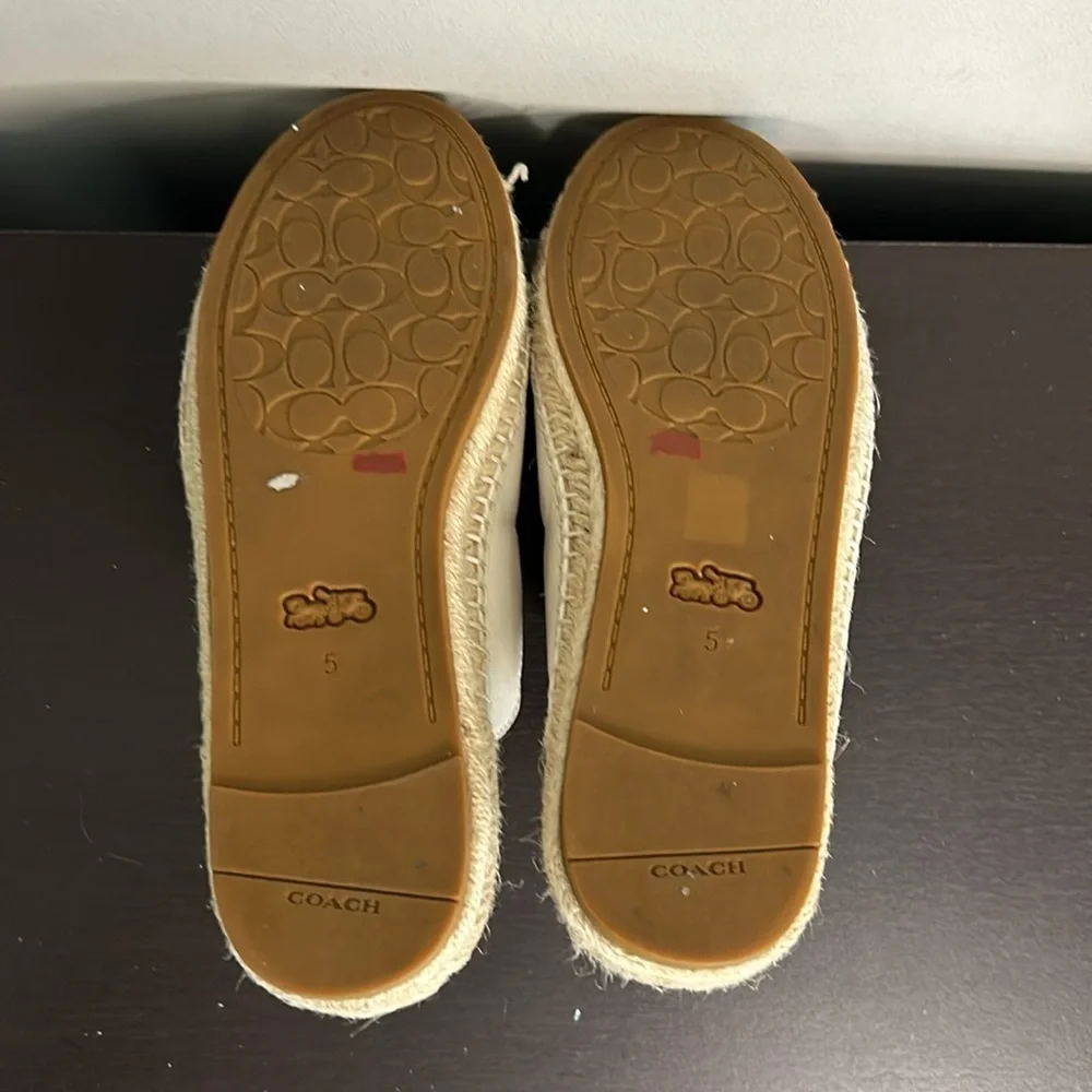 COACH Devon Espadrille Sandal Leather Slip On Slide Shoe Black White Sz 5 NEW